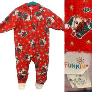 Vintage Baby Christmas Pajamas 12 Months Teddy Bear Blanket Sleeper Footie USA